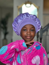 Load image into Gallery viewer, Purple satin bonnet kids