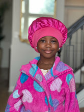 Load image into Gallery viewer, Satin bonnet kids hot pink