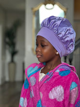 Load image into Gallery viewer, Purple satin bonnet kids