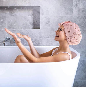 Blush pink dots Fashionable Reusable Shower Cap/Bonnet
